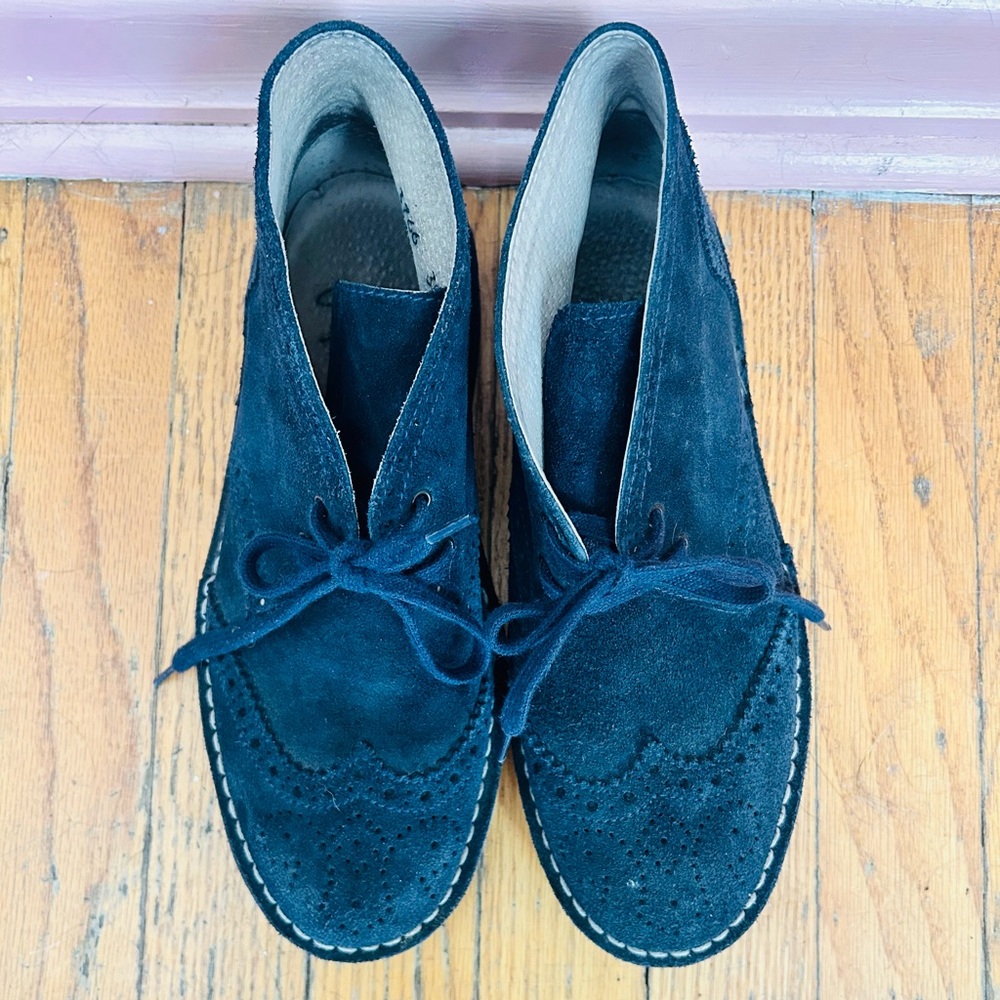 Women’s Navy Suede Brogue Oxford Shoes